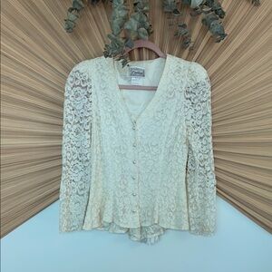 Vintage Cream Lace button-up Women blouse